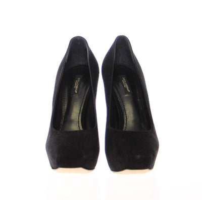 Black Suede Leather Platform Pumps Shoes