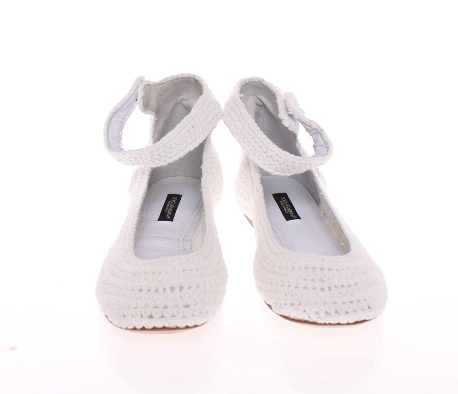 White Cotton Knitted Ballet Flats Shoes