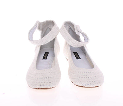White Cotton Knitted Ballet Flats Shoes