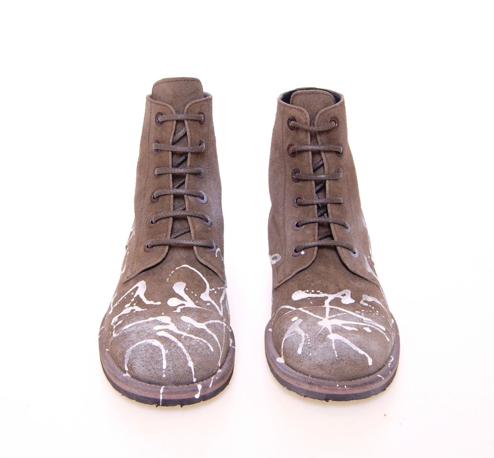 Beige Leather Paint Boots Shoes