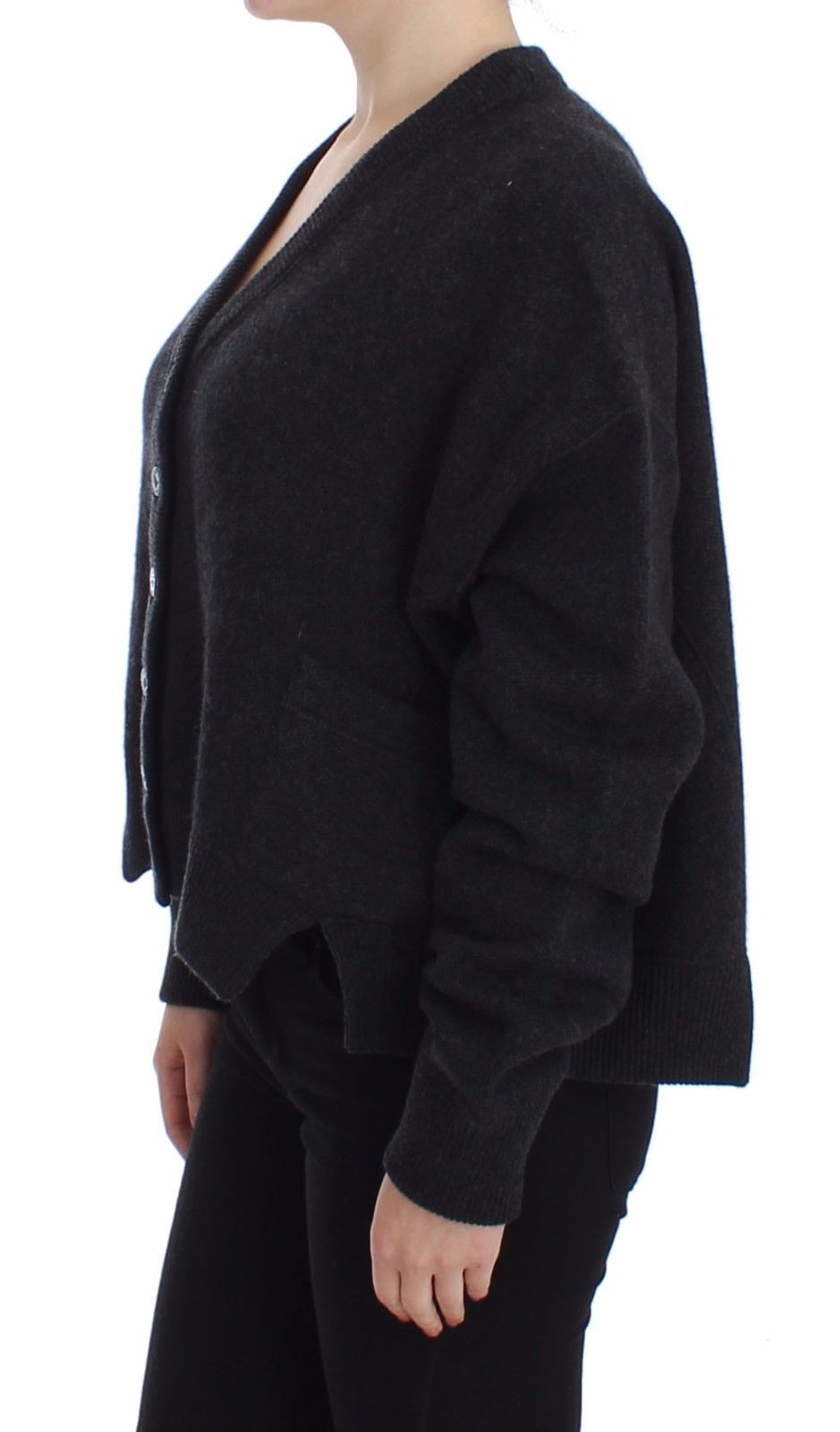 Gray Knitted Cashmere Cardigan Sweater
