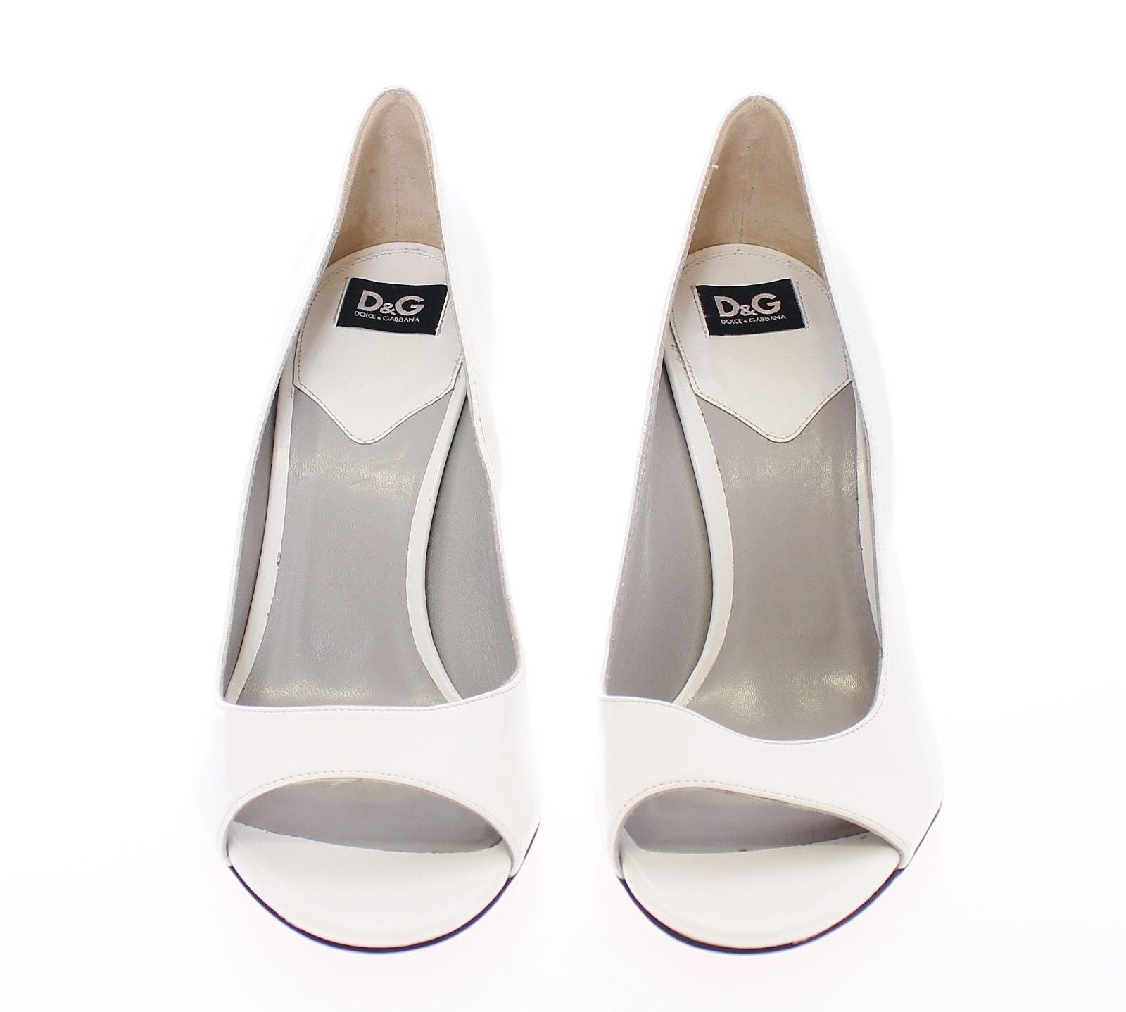 White Open Toe Leather Pumps Shoes