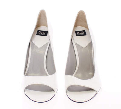 White Open Toe Leather Pumps Shoes