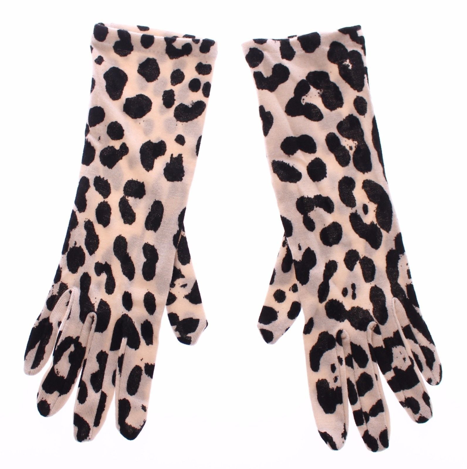 Black White Classic Leopard Print Wrist Wool Gloves
