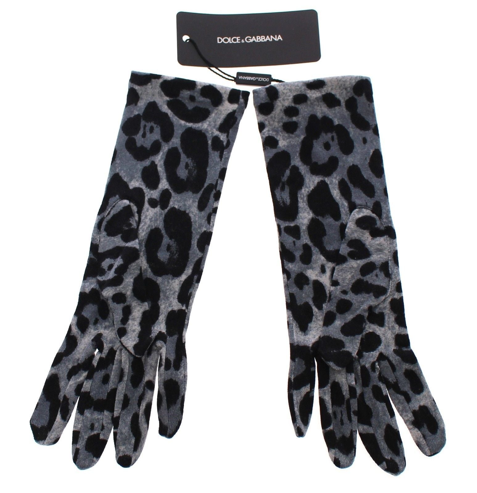 Blue Classic Leopard Print Long Wool Gloves