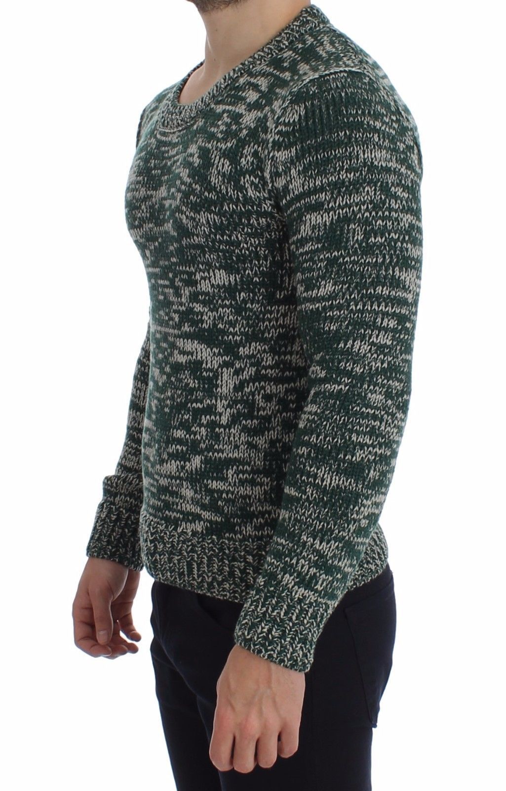 Green Wool Knitted Crewneck Sweater Top