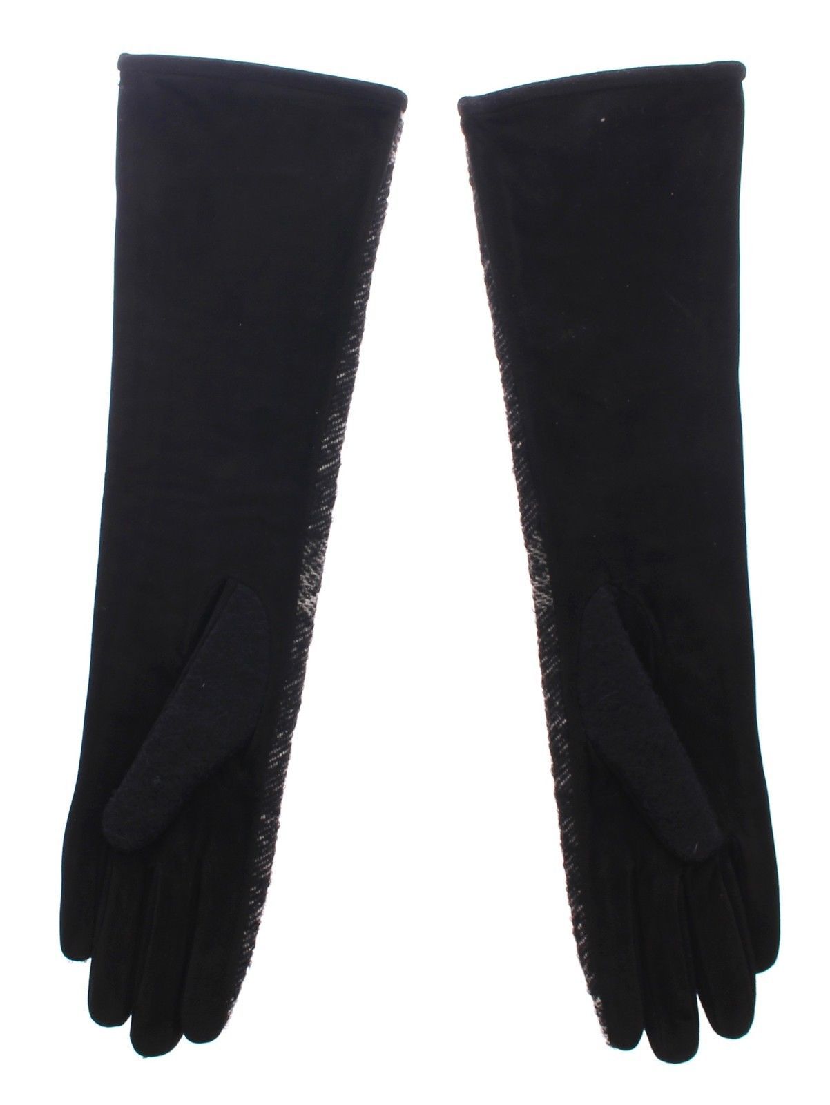 Black Lambskin Leather Wool Elbow Gloves Silk