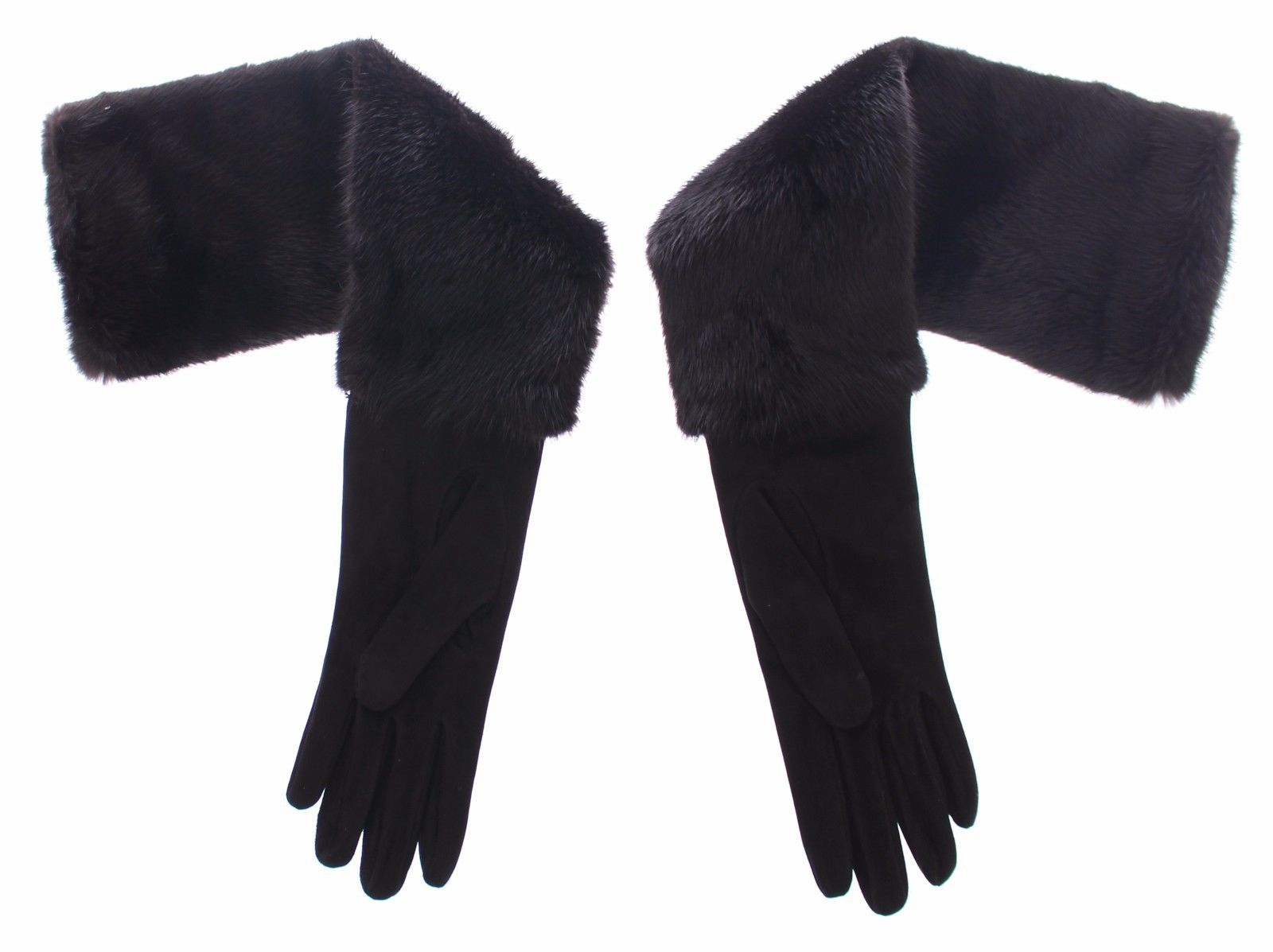 Black Mink Fur Lambskin Suede Leather Gloves