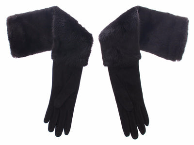 Black Mink Fur Lambskin Suede Leather Gloves