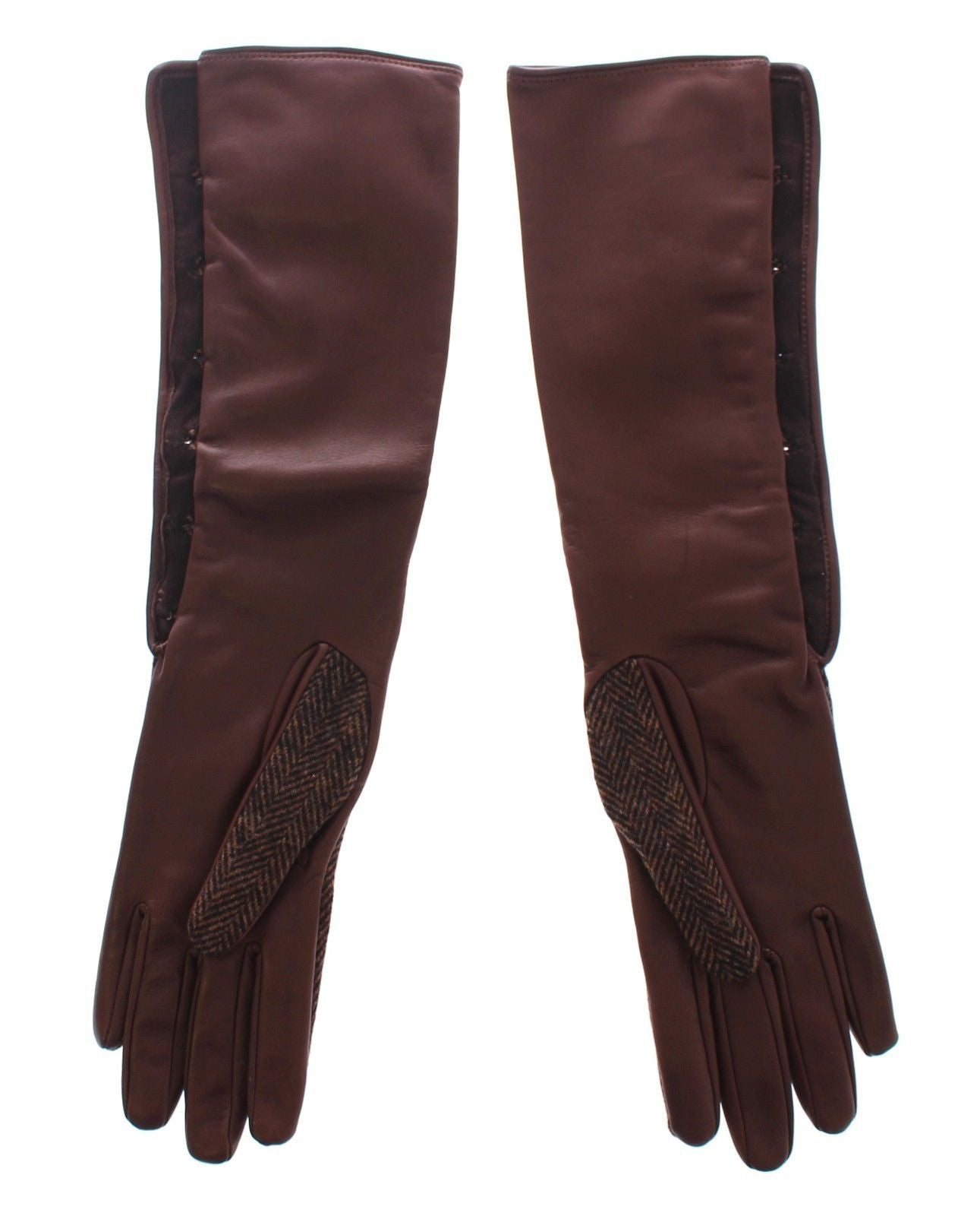 Brown Wool Lambskin Leather Elbow Gloves