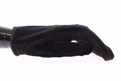 Brown Kangaroo Lambskin Fur Suede Wrist Gloves