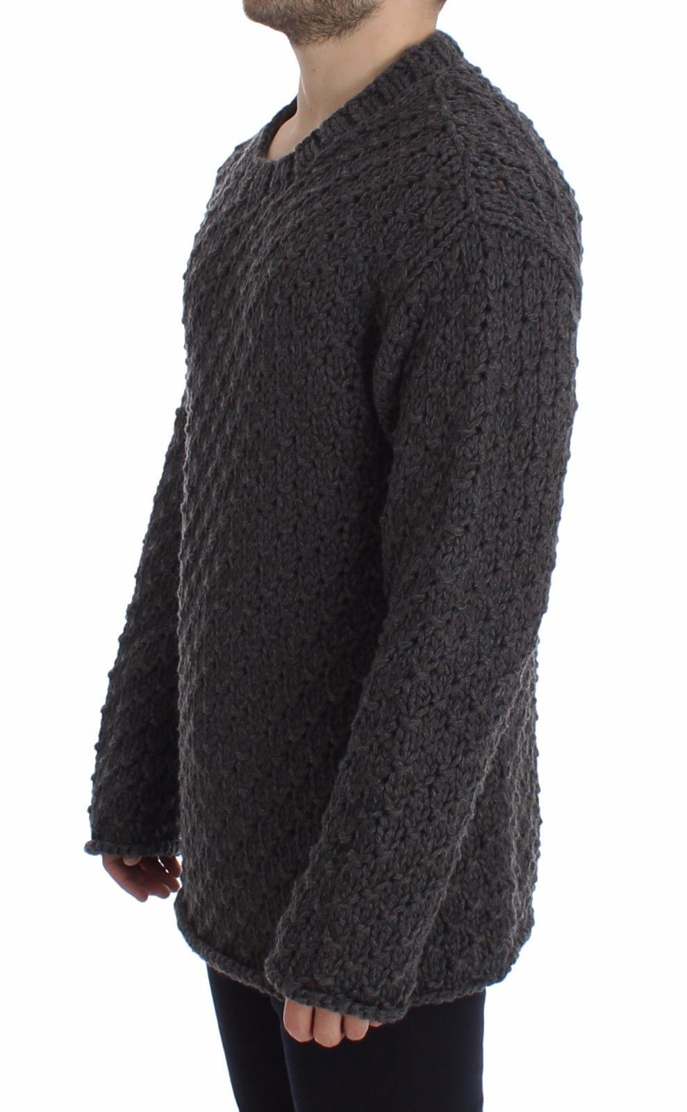 Gray Wool Knitted Crewneck Sweater Top