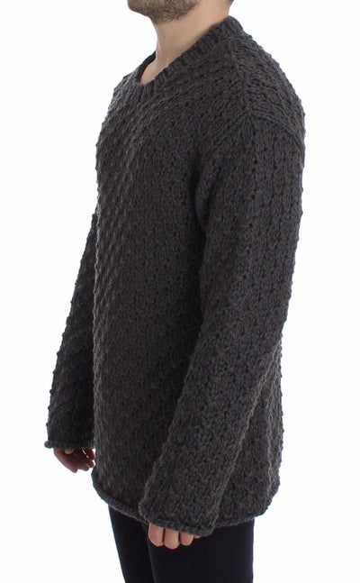 Gray Wool Knitted Crewneck Sweater Top