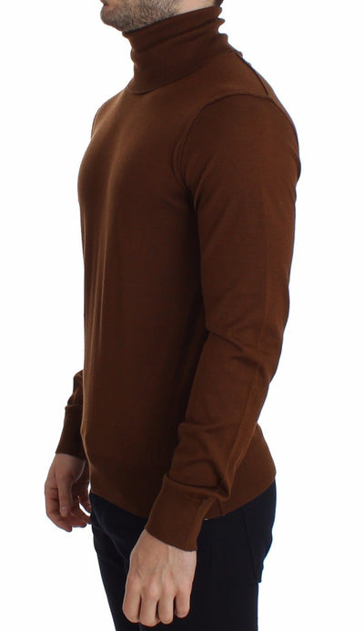 Brown Silk Cashmere Turtleneck Sweater Pullover