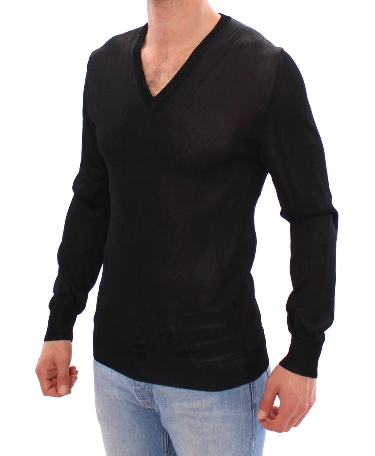 Black V-neck Rayon Sweater Pullover