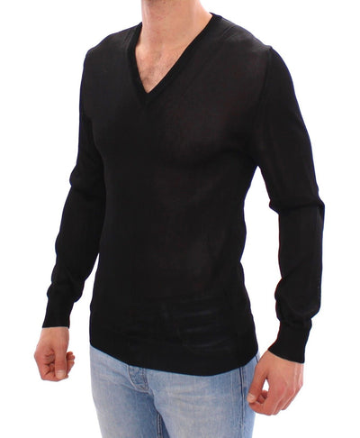 Black V-neck Rayon Sweater Pullover