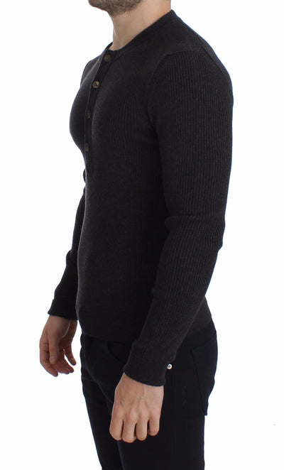 Gray Wool Henley Button Sweater Pullover Top