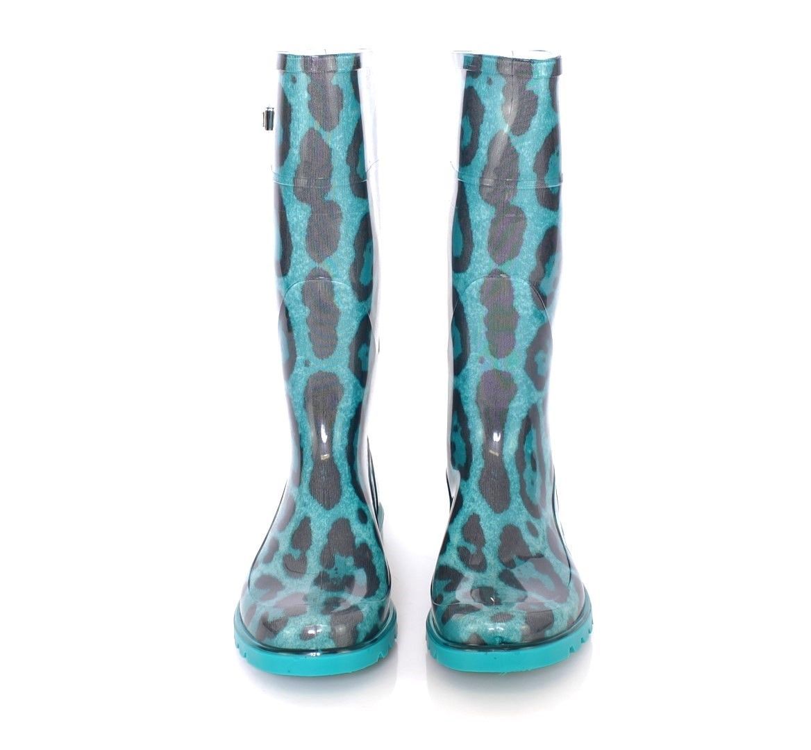Blue Leopard Rubber Rain Boots Shoes Wellies