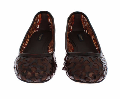 Brown Jacquard PVC Ballet Loafer Flats Shoes