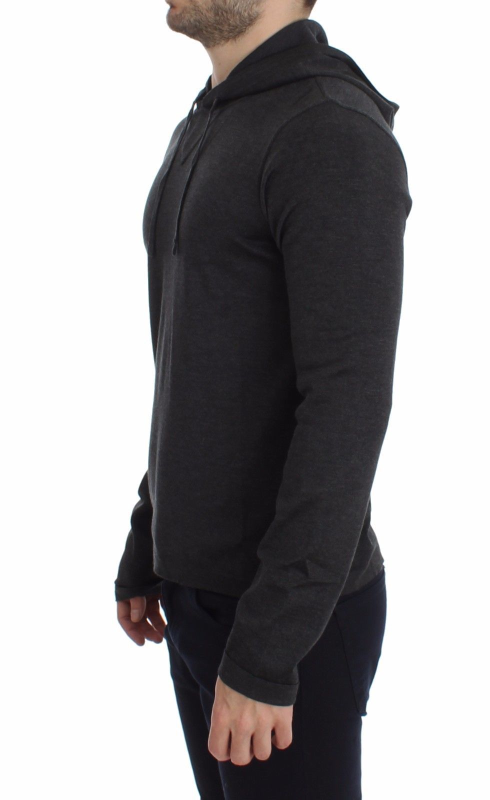 Gray 100% Silk Hooded Sweater Pullover Top