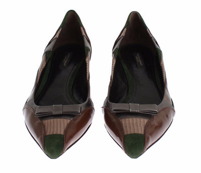 Brown Suede Leather Kitten Heels Shoes