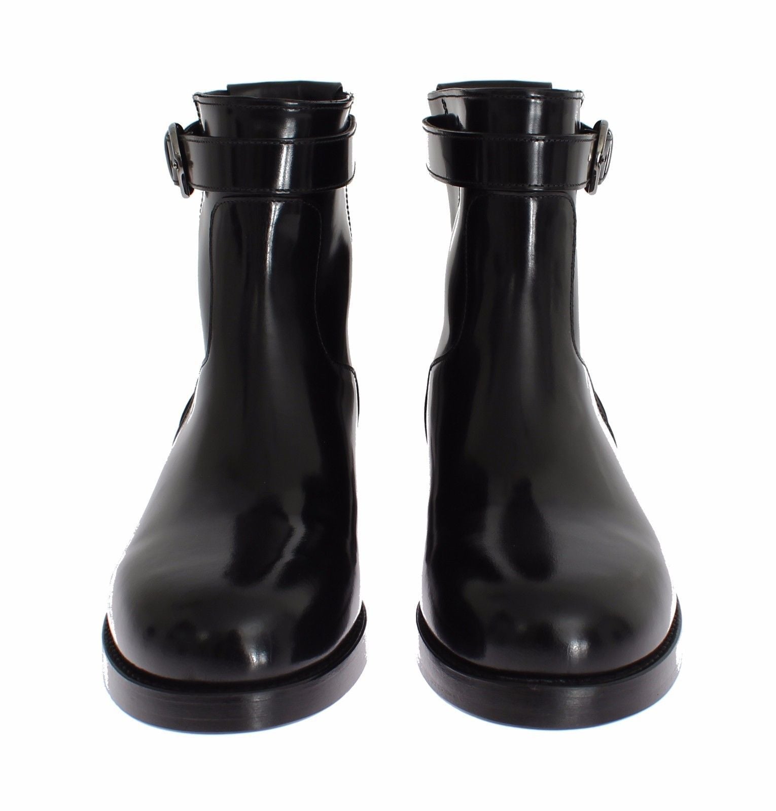 Black Leather Mid-Calf Flat Boots Shoes