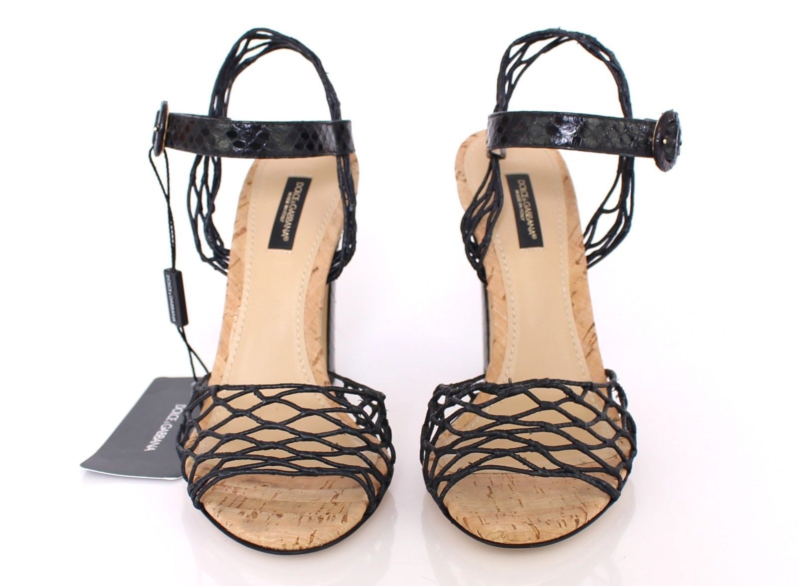 Black Snake Sandals Net Shoes Block Heels