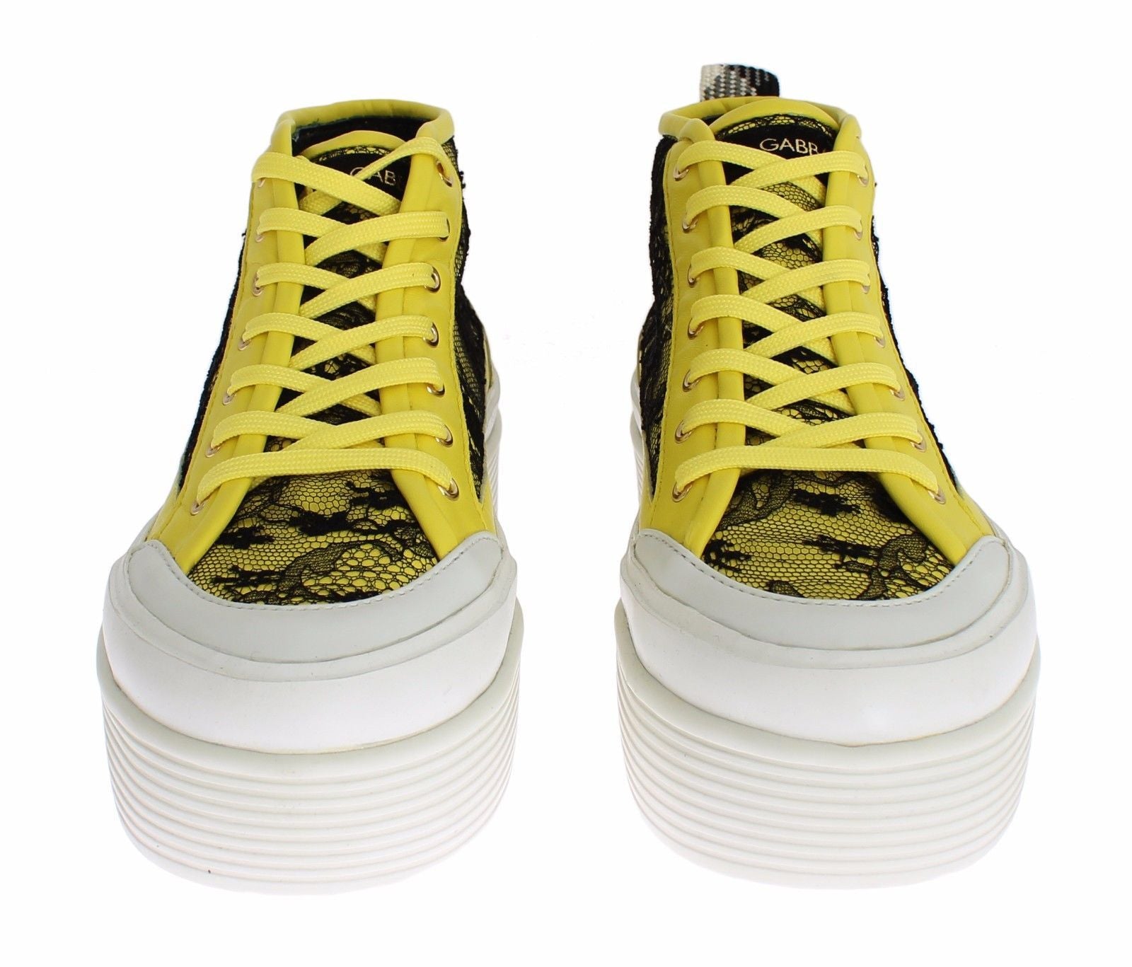 Yellow Leather Floral Lace Sneakers Shoes