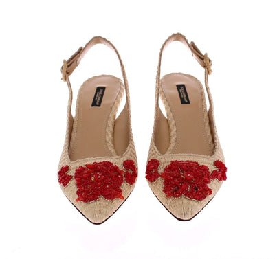 Beige Red Corals Slingbacks Pumps Shoes