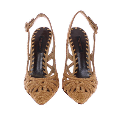 Beige Slingbacks Straw Sandals Shoes Pumps