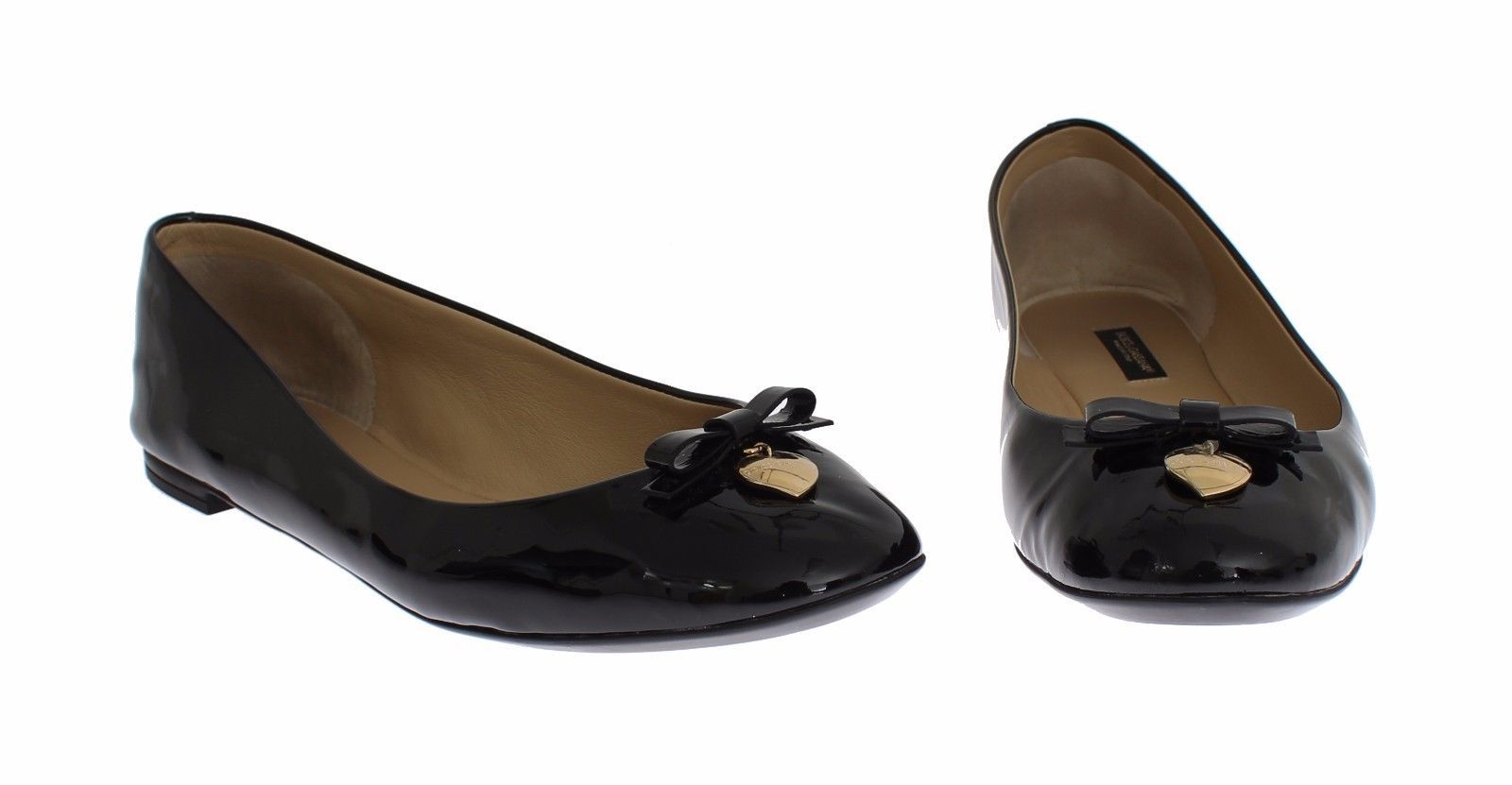 Black Patent Leather Heart Ballet Flat Shoes