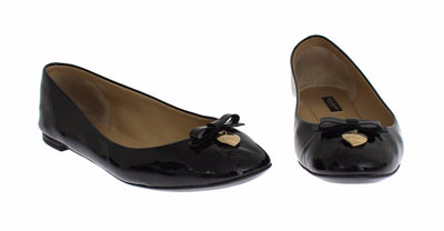 Black Patent Leather Heart Ballet Flat Shoes