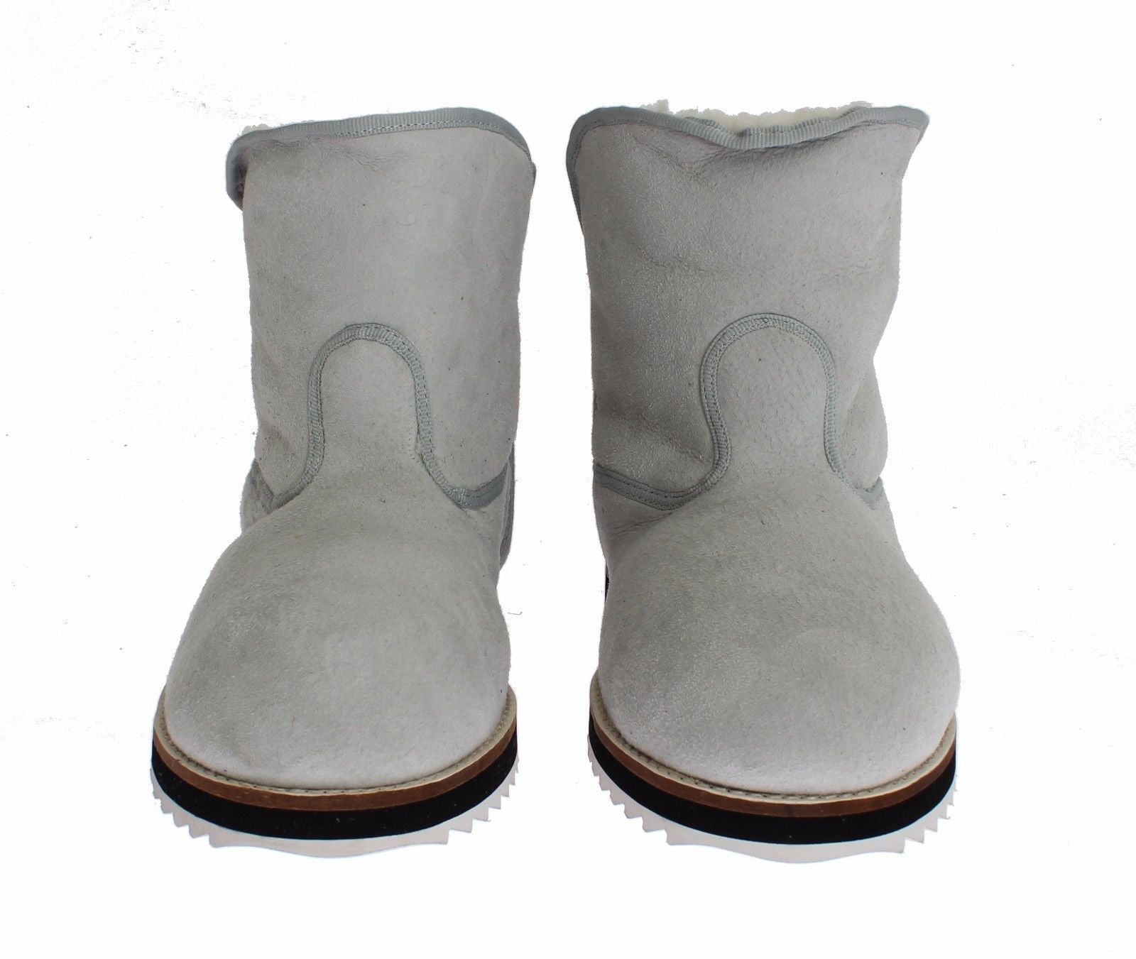 Blue Leather Merino Wool Flat Warm Boots Shoes