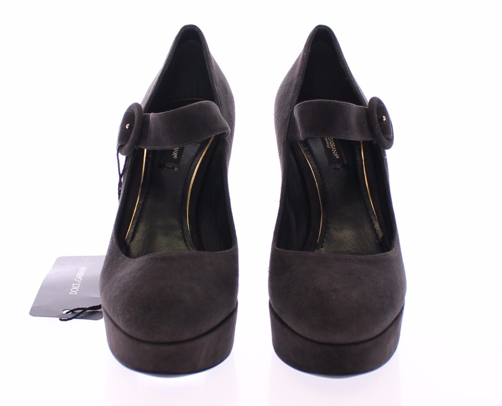 Gray Suede Leather Platform Mary Janes Shoes