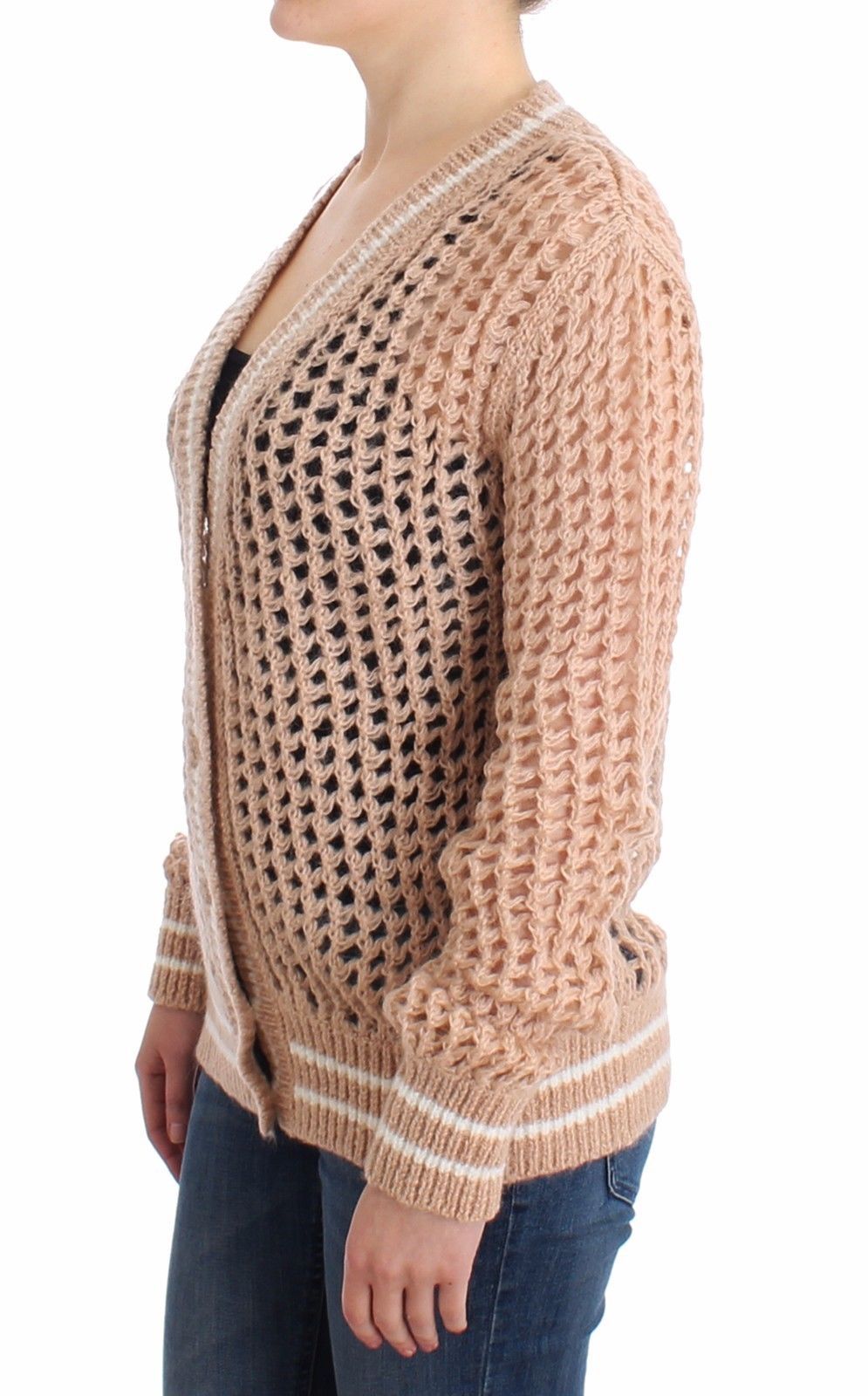 Beige Crochet Cardigan Mohair Sweater Knit
