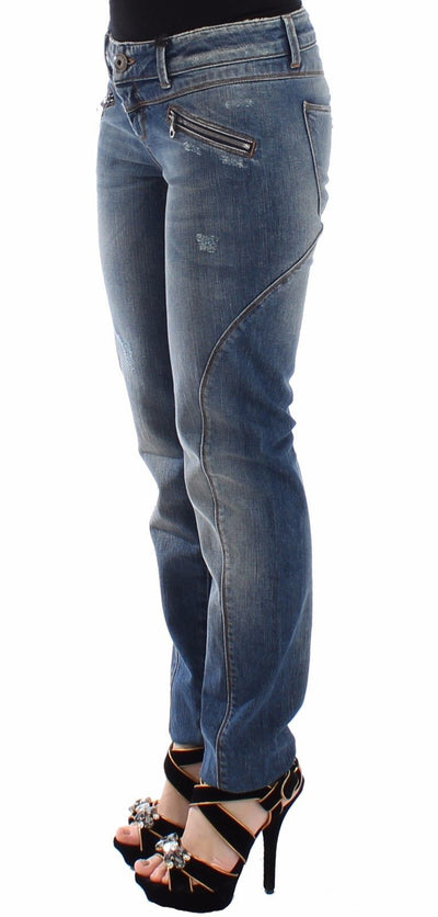 Blue Slim Jeans Denim Pants Straight Stretch