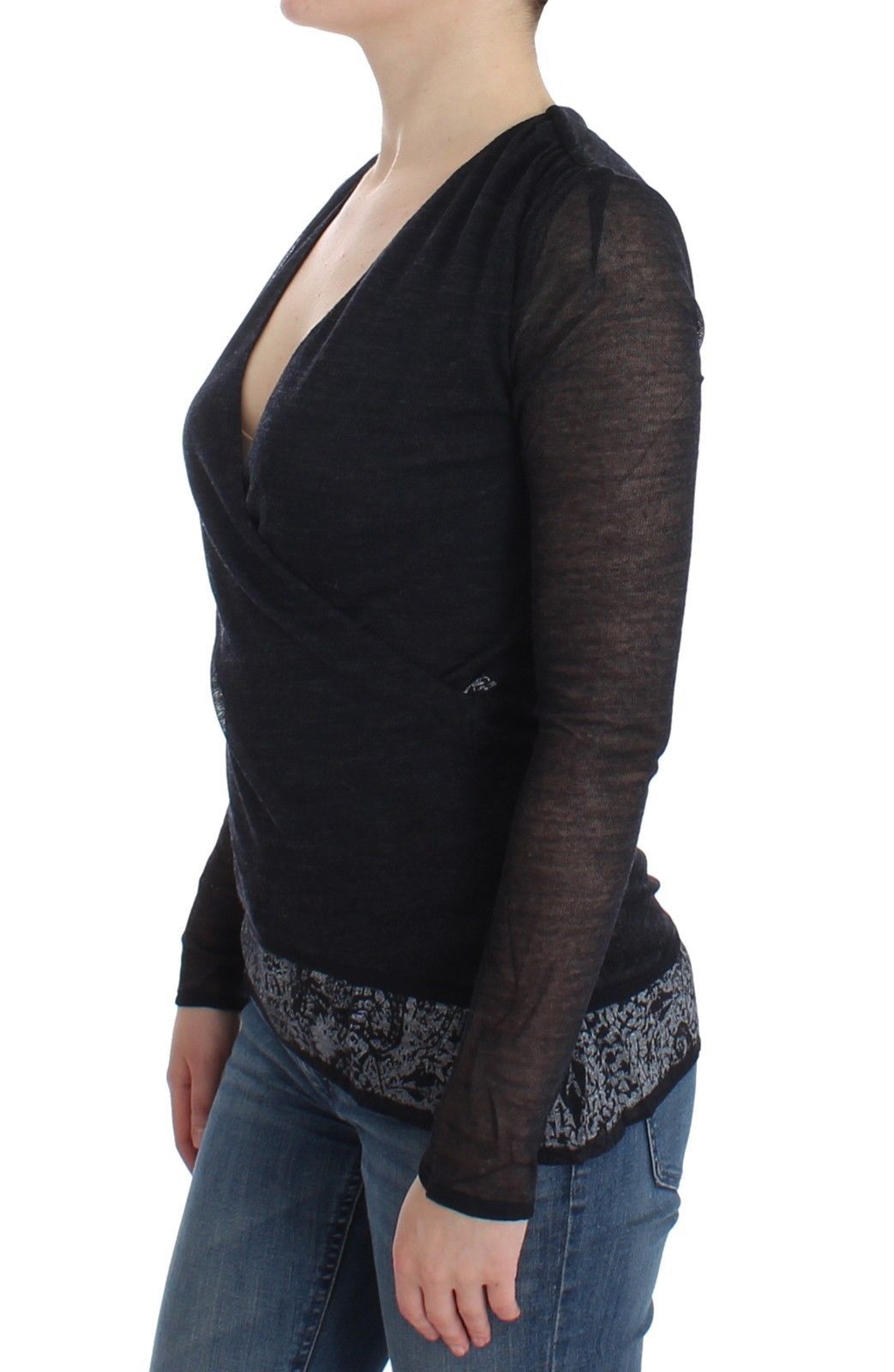 Black Wool Blend Stretch Long Sleeve Sweater