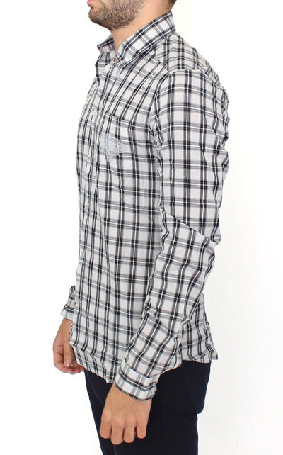 Gray White Checkered Casual Slim Fit Shirt