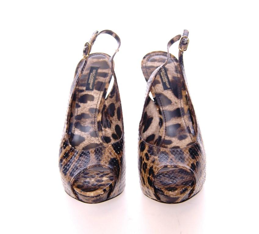 Brown Snakeskin Platform Slingbacks Shoes