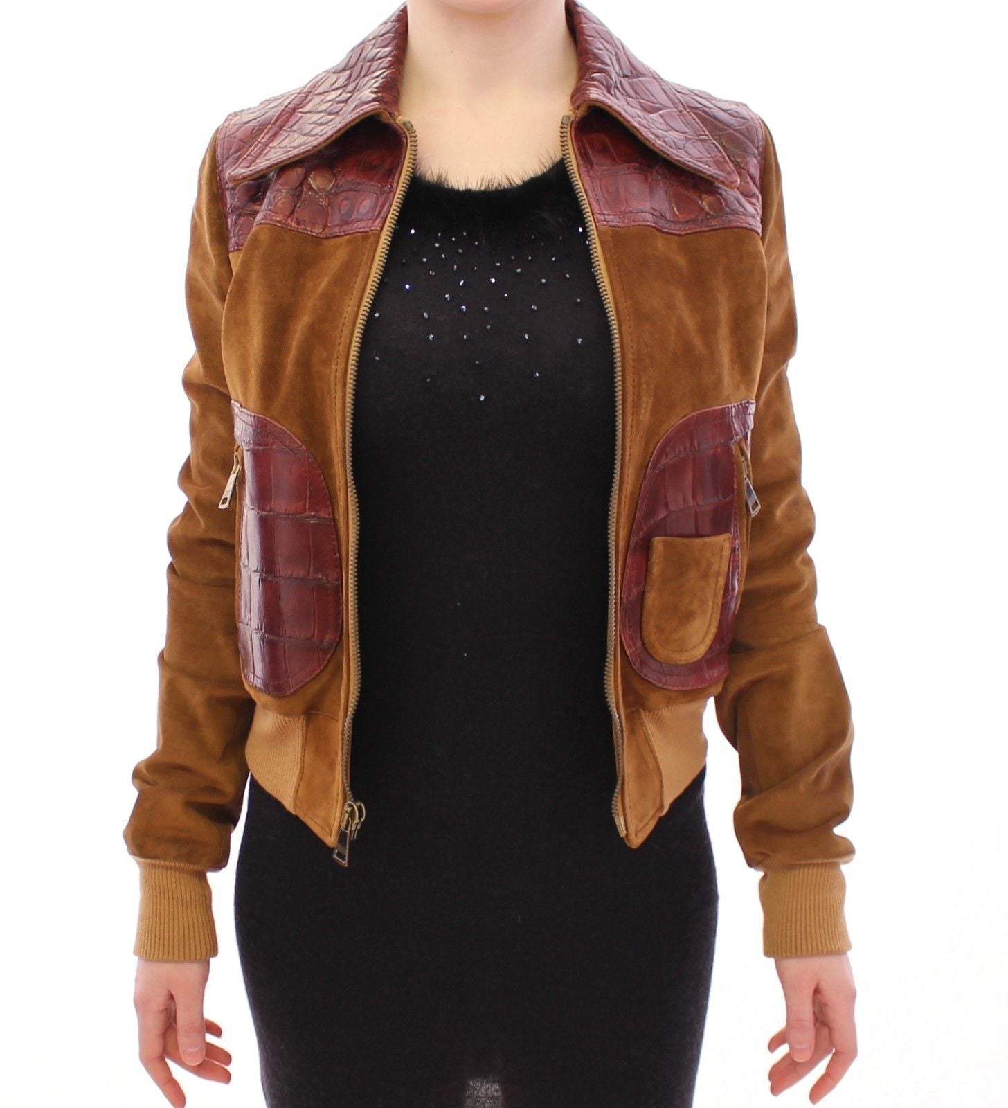 Brown Alligator Suede Leather Jacket