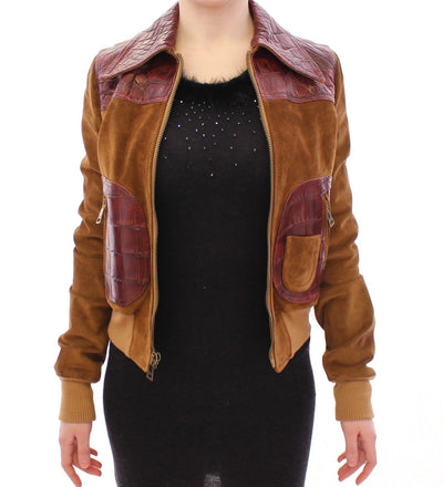 Brown Alligator Suede Leather Jacket