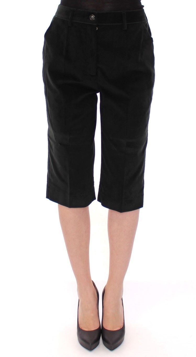 Black Cotton Solid Pattern Shorts Pants