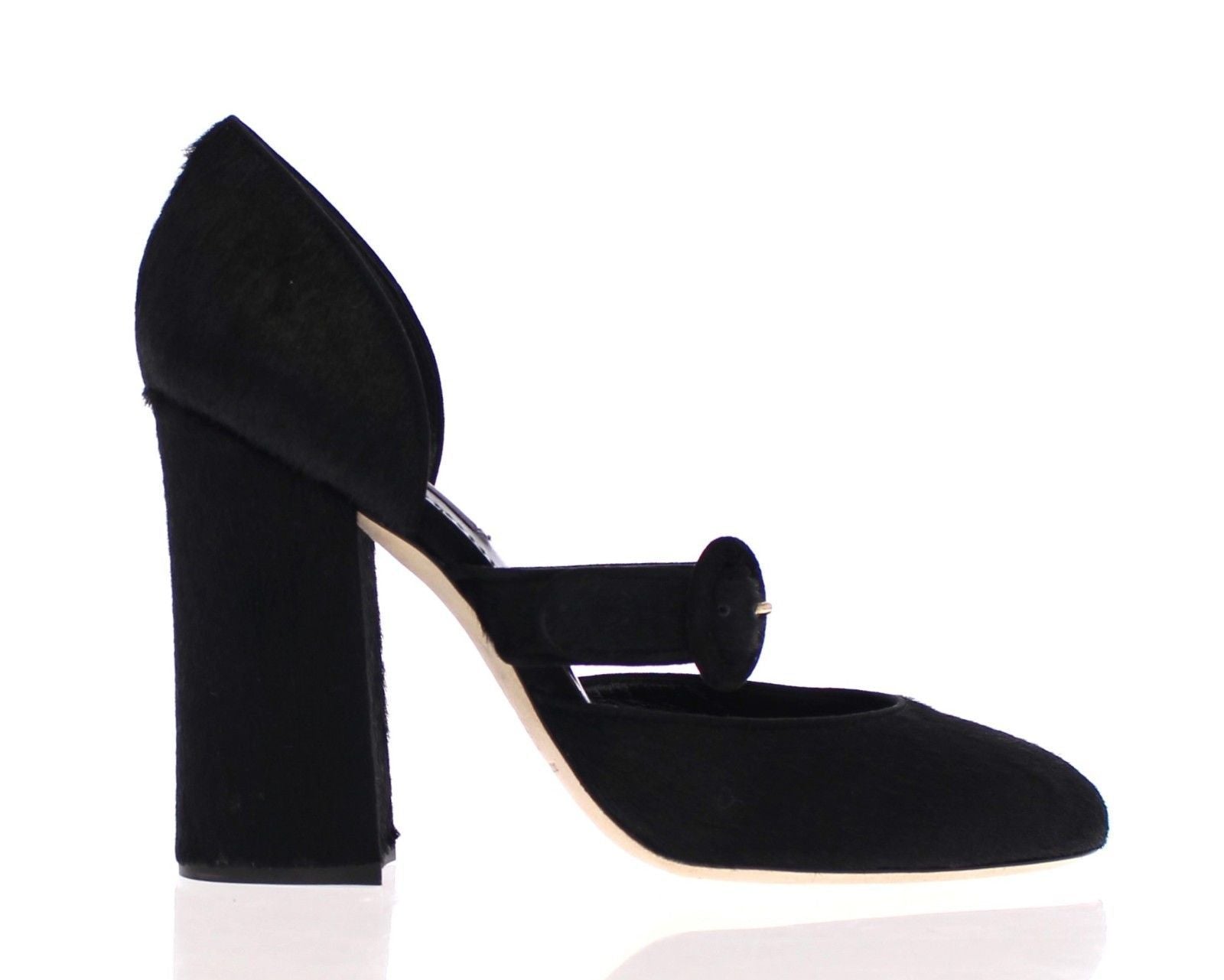 Black Pony Fur Leather Mary Janes Shoes