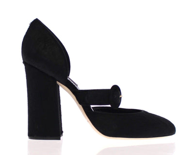 Black Pony Fur Leather Mary Janes Shoes