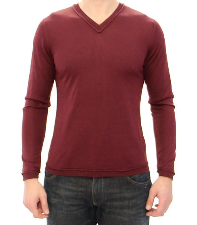 Red Silk Logo V-neck Sweater