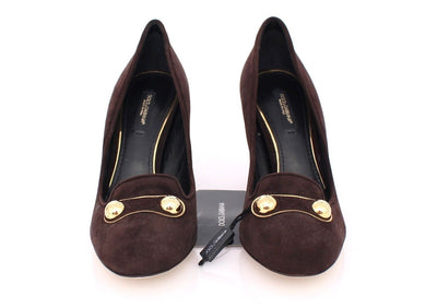 Brown Suede Block Heel Pumps Classic Shoes