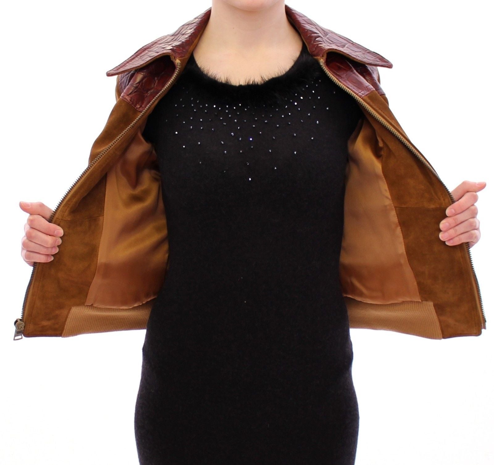 Brown Alligator Suede Leather Jacket
