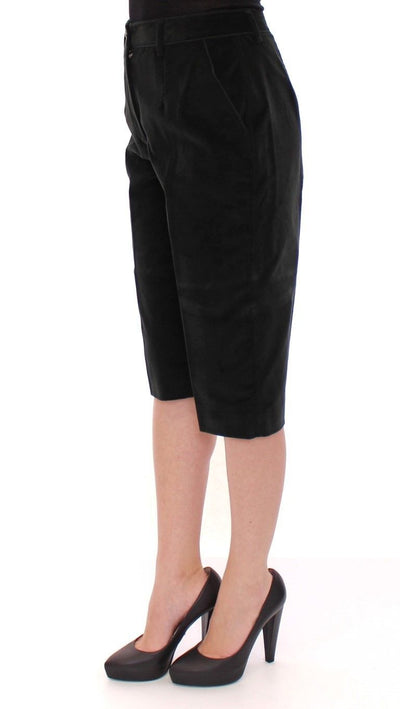 Black Cotton Solid Pattern Shorts Pants