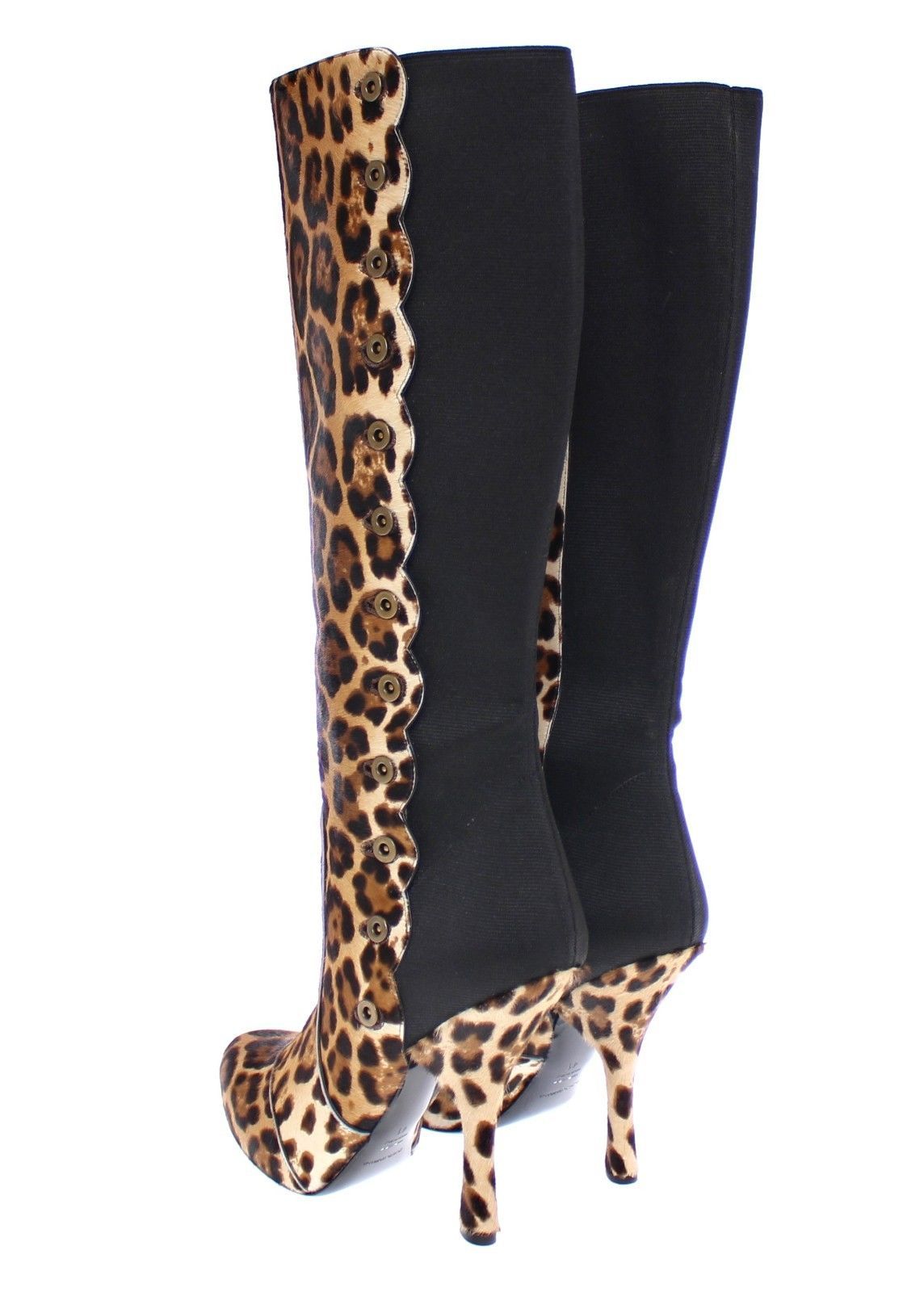 Brown Leopard Fur Leather Heel Logo Boots