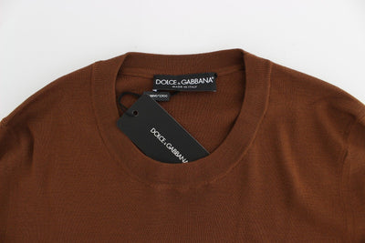 Brown Cashmere Crew-neck Sweater Pullover Top